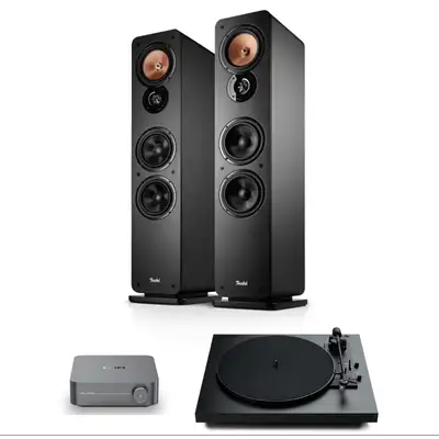 Teufel Ultima 40 MK IV + WiiM Amp Pro + Pro-Ject A 1.2 - gramofon półautomatyczny